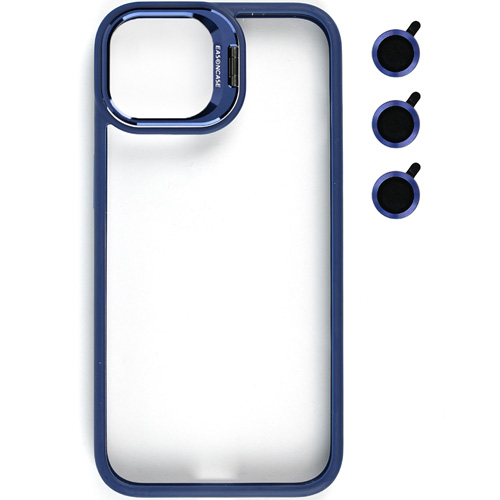 Bello iPhone 14 Pro Lacivert Kılıf Kamera Standlı + Lens koruyuculu Kapak