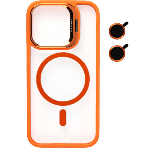 Bello Kamera Standlı + Lens koruyuculu iPhone 15 Magsafe Turuncu Kılıf