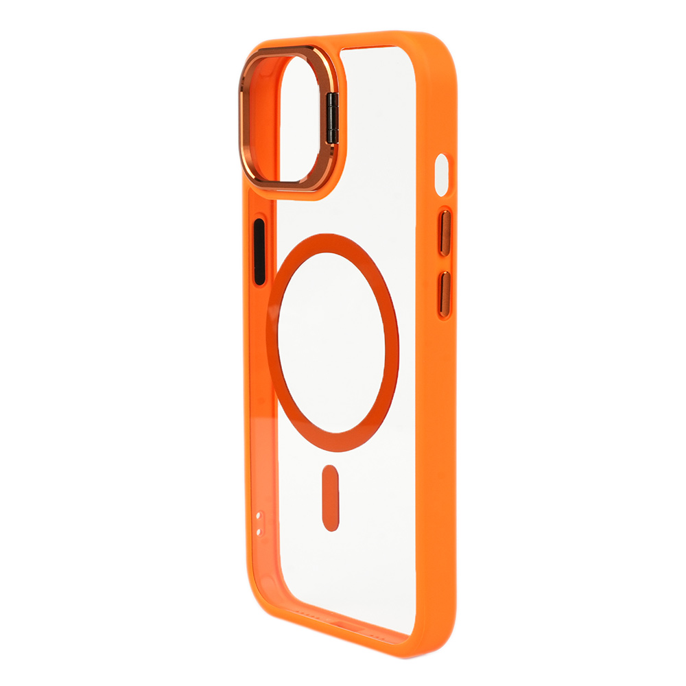 Bello Kamera Standlı + Lens koruyuculu iPhone 15 Magsafe Turuncu Kılıf
