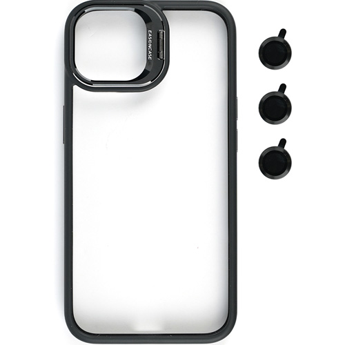 Bello Kamera Standlı + Lens koruyuculu iPhone 15 Pro Siyah Kılıf