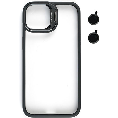 Bello Kamera Standlı + Lens koruyuculu iPhone 15 Siyah Kılıf 