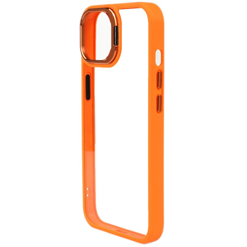 Bello Kamera Standlı + Lens koruyuculu iPhone 15 Turuncu Kılıf