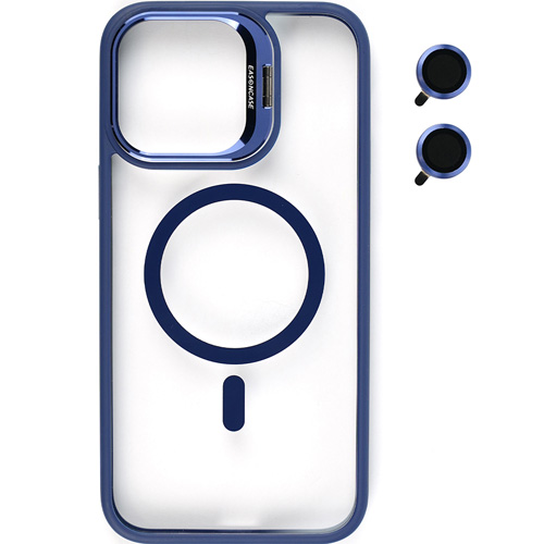 Bello Kamera Standlı Lens koruyuculu iPhone 14 Magsafe Lacivert Kılıf