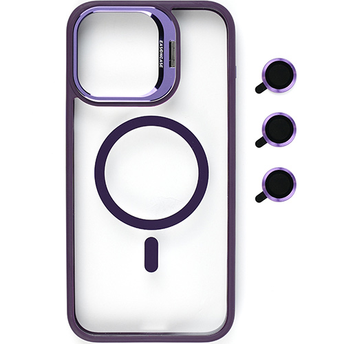 Bello Magsafe Uyumlu Kamera Standlı Ve Lens koruyuculu iPhone 13 Pro Mor Kılıf
