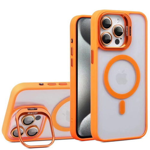 Bello Magsafe Uyumlu Kamera Standlı Ve Lens koruyuculu iPhone 13 Pro Turuncu Kılıf