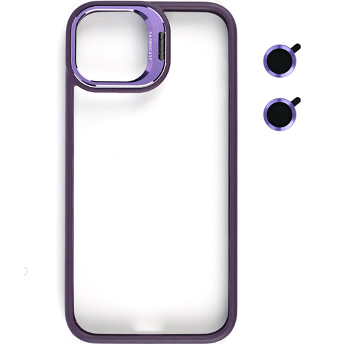 iPhone 15 Mor Kılıf Kamera Standlı + Lens koruyuculu Kapak