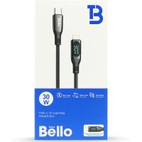 Bello Type-C To Lightning 30W Göstergeli Örgülü Hızlı Şarj Data Kablosu 1.2m